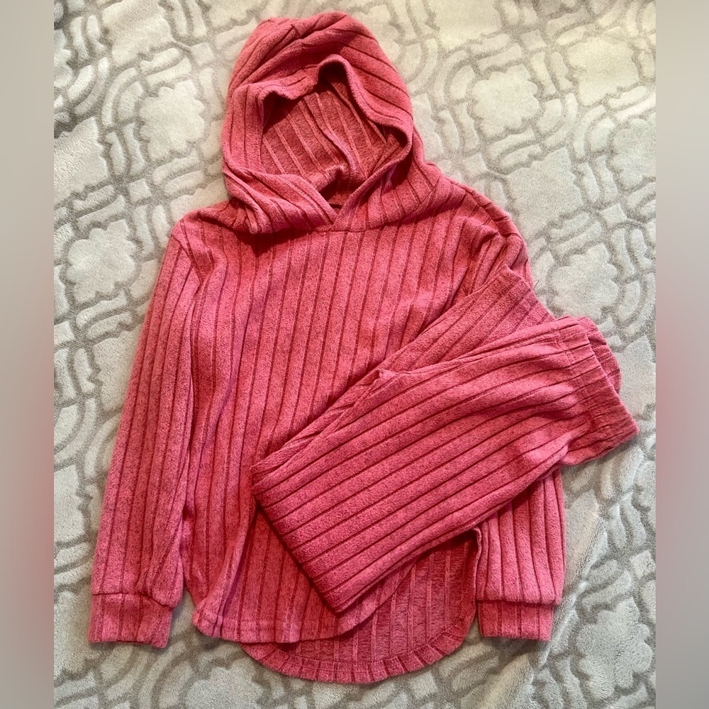 SHEIN Ribbed Lounge Set – Girls 9Y – Pink Hoodie & Pants